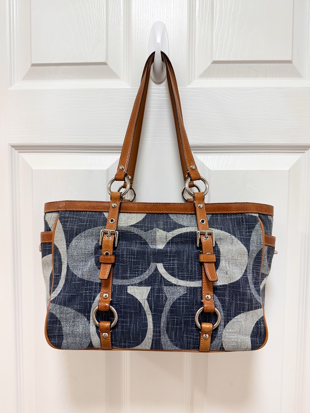 Coach Tonal Big C Signature Denim East/West Gallery Tote Y2K F13810 - Picture 5 of 13